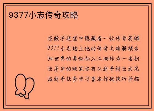 9377小志传奇攻略