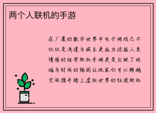 两个人联机的手游