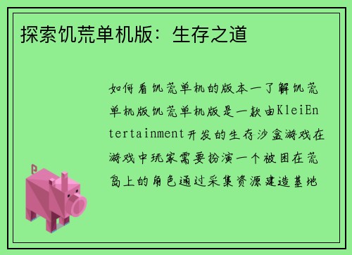 探索饥荒单机版：生存之道