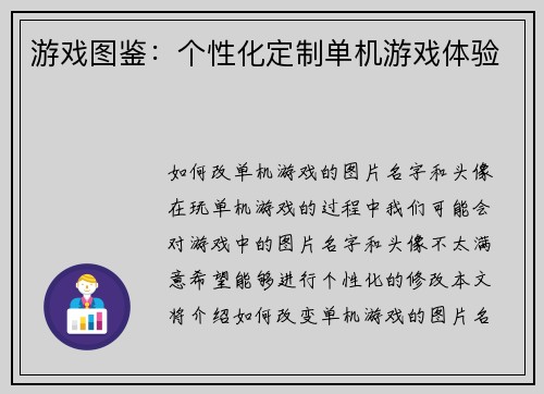 游戏图鉴：个性化定制单机游戏体验