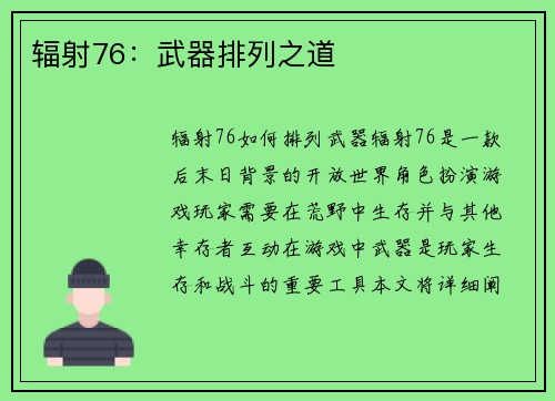 辐射76：武器排列之道