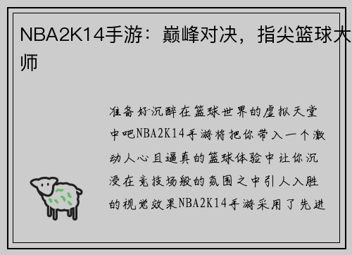 NBA2K14手游：巅峰对决，指尖篮球大师